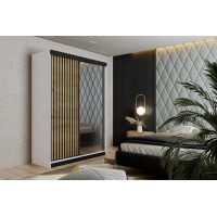 Skapis ar spoguli MALANI 138, balts/zelts craft